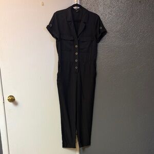 Anthropology Sanctuary Black Short-Sleeve Button Utility Jumpsuit